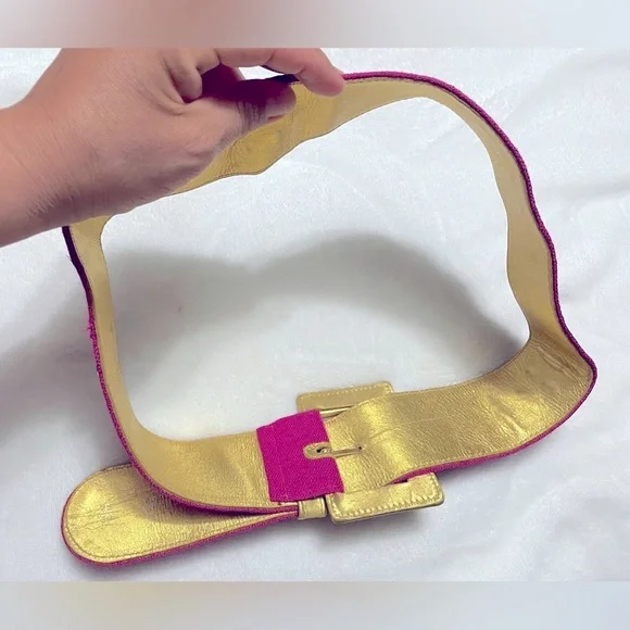 Vintage I. MAGNIN Fuchsia gold Studded belt Made In Italy - Picture 3 of 4